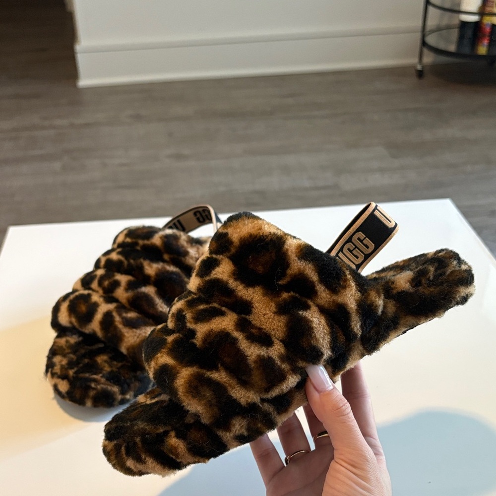 UGG Leopard Print Fuzzy Slippers